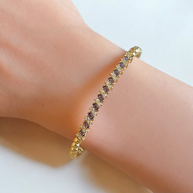 18K Gold Baguette CZ With Beads Bracelet