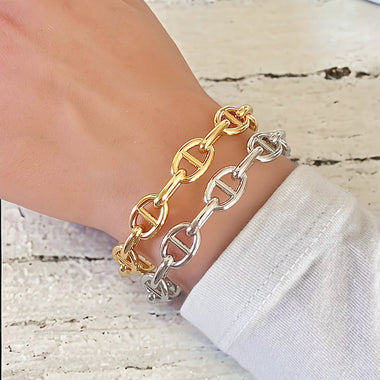 Nautical Chic: High Polish Puffed Anchor Link Bangle