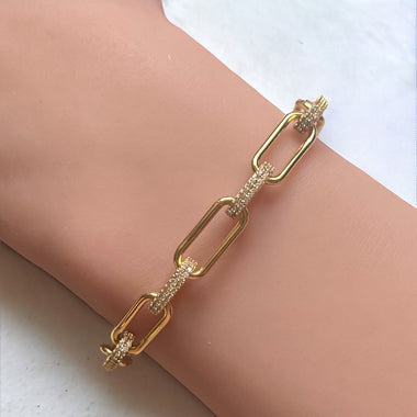 18K Gold/Silver Plated Twisted CZ Oval Link Bracelet