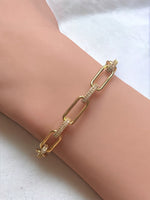 18K Gold/Silver Plated Twisted CZ Oval Link Bracelet