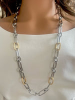 18K Gold/Silver Plated  Large Oval Link Clip With CZ Necklace