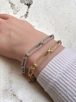 18K Gold/Silver CZ Long Oval Link Bracelet