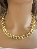 18K Gold Plated Roll & Textured Oval Link Necklace