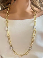 18K Gold/Silver Plated  Large Oval Link Clip With CZ Necklace