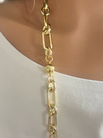 18K Gold/Silver Plated  Large Oval Link Clip With CZ Necklace