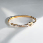 18K Titanium  Stainless Steel Anti Tarnish Baguette Bangle