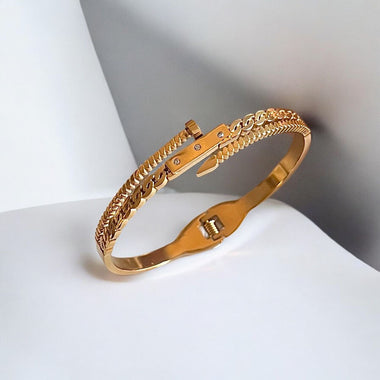 Stainless Steel Gold 3 Layered Nail Bracelet