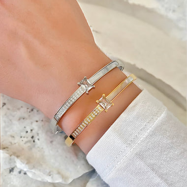 Radiant Symmetry: Mother of Pearl & CZ Bangle