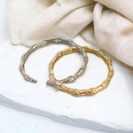 Twisted Elegance: Textured Bamboo Cubic Zirconia Bangle