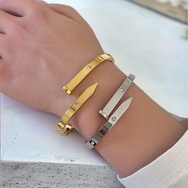 Chic Stainless Steel Nail-Inspired Bangle Bracelet