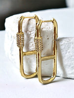 Cubic Zirconia Pave Carabiner Hoop Earrings