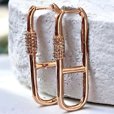 Cubic Zirconia Pave Carabiner Hoop Earrings