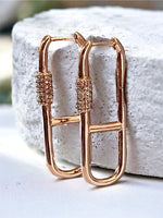 Cubic Zirconia Pave Carabiner Hoop Earrings