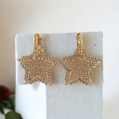 Pave Cubic Zirconia Star Drop Earrings