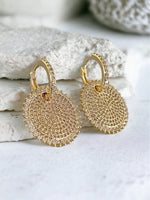 Pave Cubic Zirconia Drop Disc Earrings