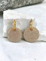 Pave Cubic Zirconia Drop Disc Earrings