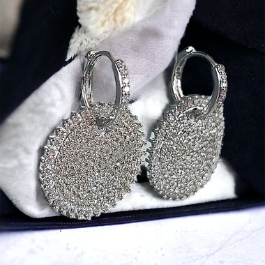 Pave Cubic Zirconia Drop Disc Earrings