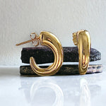 Sleek Brilliance: C-Shaped Hoop Earrings in Gold and Rhodium Plating