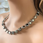 Square-Cut Jet Hematite Crystal Tennis Necklace