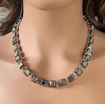 Square-Cut Jet Hematite Crystal Tennis Necklace