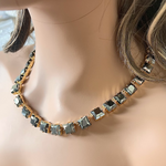 Square-Cut Jet Hematite Crystal Tennis Necklace