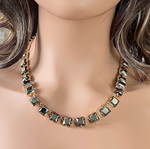 Square-Cut Jet Hematite Crystal Tennis Necklace