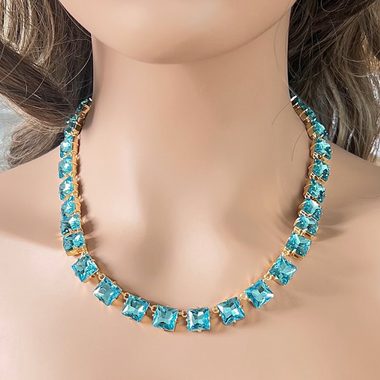 Aquamarine Elegance K9 Swarovski Crystal Tennis Necklace