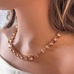 Square-Cut Rose Peach K9 Swarovski Element Crystal Necklace