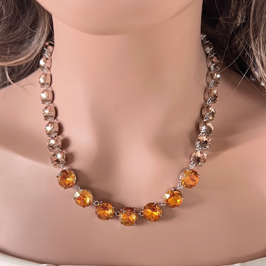 Fireopal & Peach Rose Swarovski Element Crystal Tennis Necklace