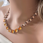 Fireopal & Peach Rose Swarovski Element Crystal Tennis Necklace