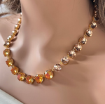 Fireopal & Peach Rose Swarovski Element Crystal Tennis Necklace