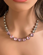Light Rose & Clear Swarovski Element Crystal Tennis Necklace