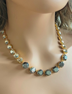 Jet Hematite & Clear Swarovski Element Crystal Tennis Necklace