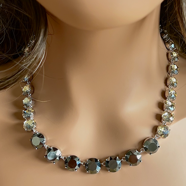 Jet Hematite & Clear Swarovski Element Crystal Tennis Necklace