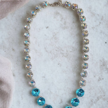 Aquamarine & Iridescent Crystal Swarovski Element Crystal Tennis Necklace