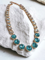 Aquamarine & Iridescent Crystal Swarovski Element Crystal Tennis Necklace