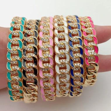 Gold Plated Colored Enamel Cuban Link  open Cuff Bracelet