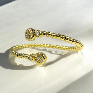 18K Gold/Silver Plated Open Bubble Cuff CZ Beaded Bracelet