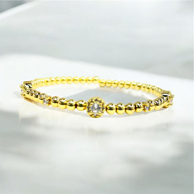 18K Gold/Silver Plated Round Diamond  Beaded Bracelet