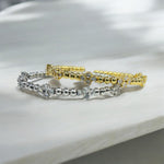 18K Gold/Silver Plated Cross CZ Stones Open Cuff  Beaded Bracelet