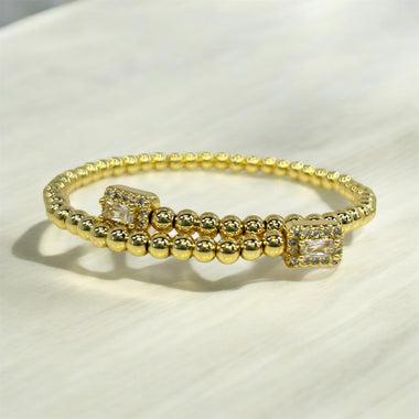 18K Gold/Silver Plated Open End CZ & Baguette Stones Beaded Bracelet