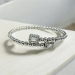 18K Gold/Silver Plated Open End CZ & Baguette Stones Beaded Bracelet