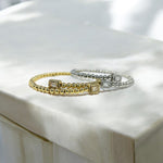 18K Gold/Silver Plated Open End CZ & Baguette Stones Beaded Bracelet