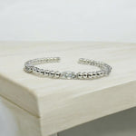 18K Gold/Silver Plated Round Cut CZ Stones Open Cuff  Beaded Bracelet