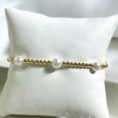 18K Gold Plated 2MM Beads With 8MM Pearl Bracelet