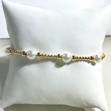 18K Gold Plated 2MM & 3MM Beads With 4MM Pearl Bracelet