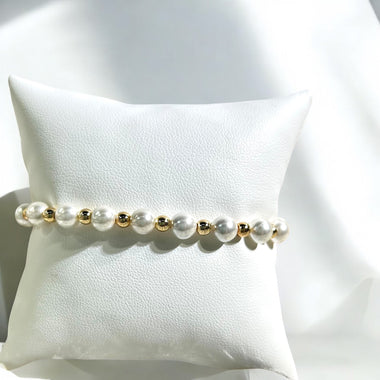 18K Gold Plated 3MM  Beads With Alternate 8MM Pearl  Bracelet