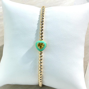 Heart Diamond Cut Gold Bead Bracelet