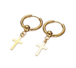 18K Gold Plated Filled Cross Charm Design Dangle Hoop Earrings