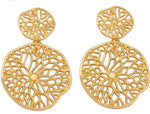 18K Gold Plated Filigree Flower 2 Drop Earrings